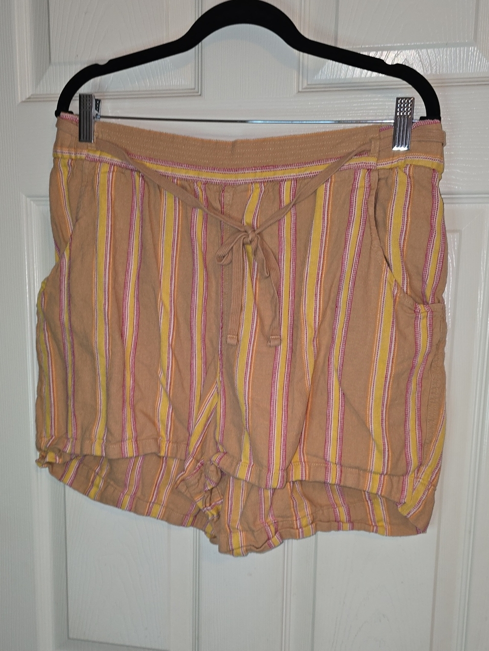 Lane Bryant Striped Drawstring Athletic Shorts in Peach, Pink, Yellow